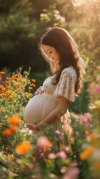 pregnant woman outdoors stockcake